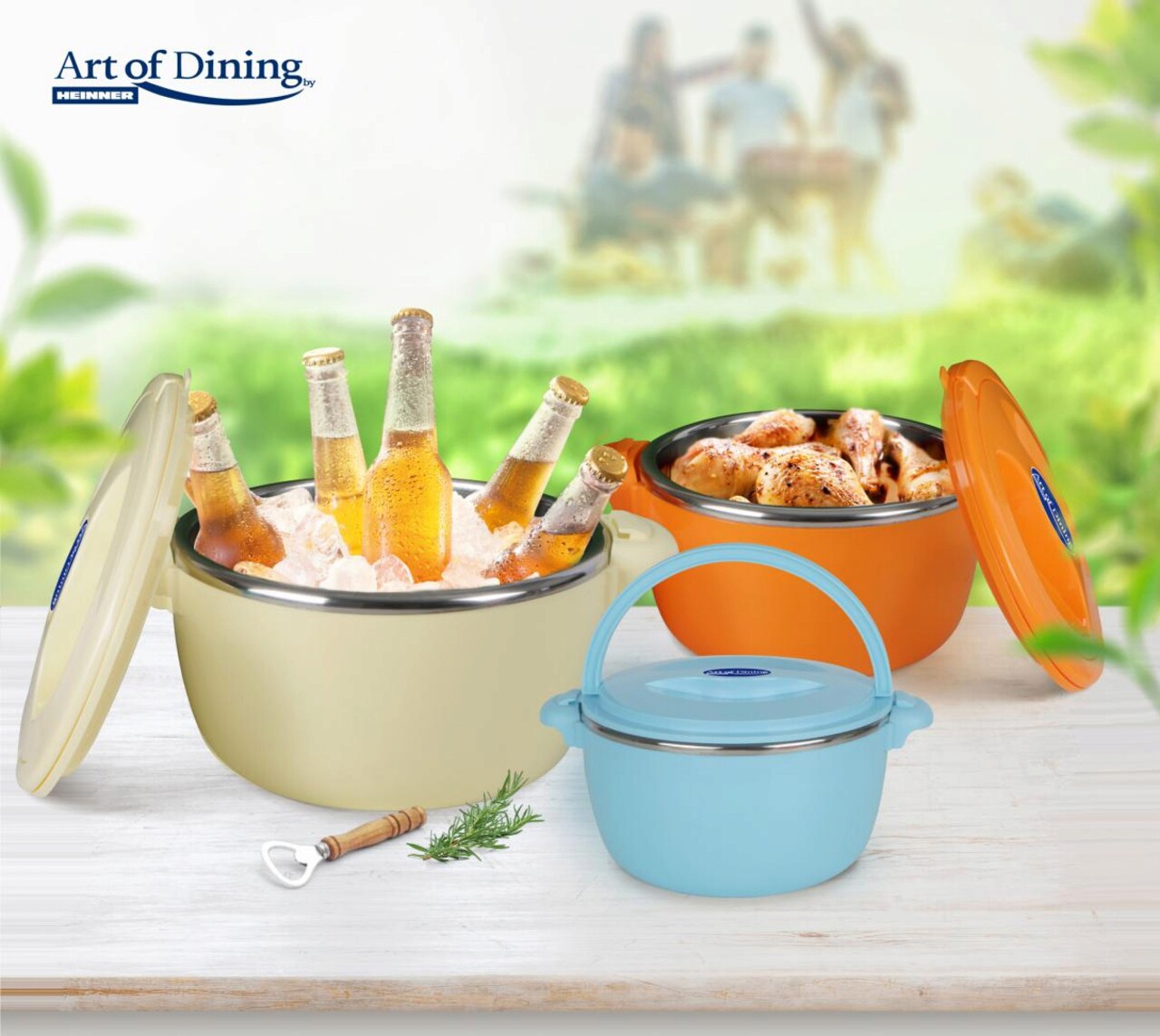 Set 3 caserole termice Belly beige, Art of Dining by Heinner, 2L/4L/6L, inox/polipropilena, multicolor - imagine 7